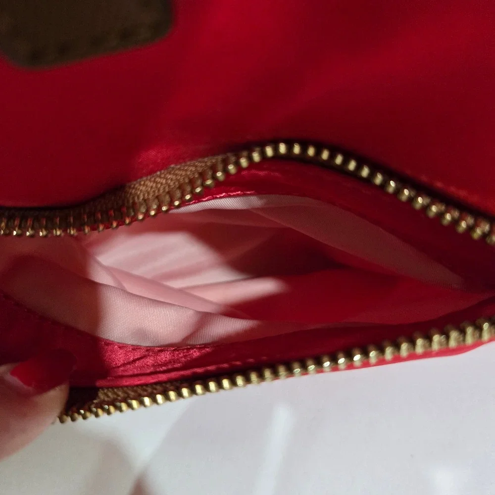 Michael Kors Polly Tote Bag Watermelon Coral Red Nylon Tan Leather Trim